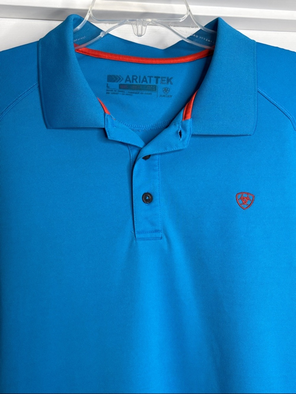 Ariat Men's Teal-Blue Polo with Orange Trim large